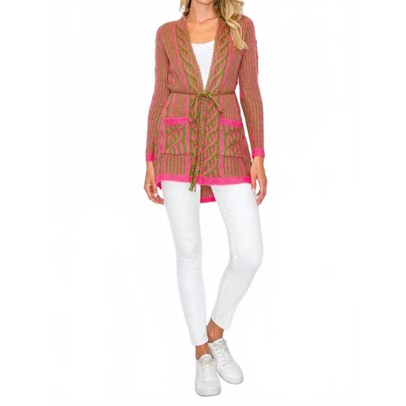NEW A.C.G. LOS ANGELES open wool cardigan with belt string & front pocket in pin - Picture 1 of 1